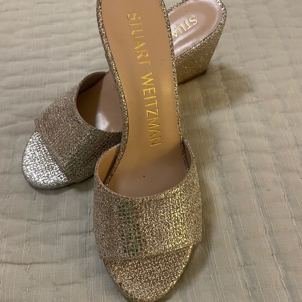 Stuart Weitzman Glittering Gold Mules
